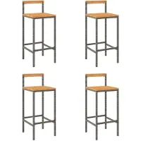 Syfax Tabourets de bar lot de 4 gris résine tressée et bois d'acacia