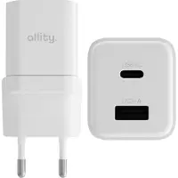 Allity GaN PD QC Chargeur secteur ATC-01-20WAC 1x USB-C 1x USB-A 20W blanc