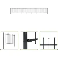 The Living Store Clôture de jardin avec pointes de lance Acier 11,9 x 1,5 m Noir