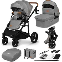 Lionelo Poussette 2en1 Mari Tour jusqu'à 22 kg, Roues : type off-road, Aération 3D panoramique, Touches deavec fonction mémoire, Fonction porte-bébé - Gris