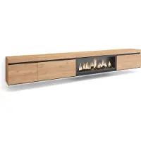 Skraut Home COZY Meuble TV, Banc Télé, 317x35x45cm, Cheminée électrique XXL, Suspendu, Mural, Chêne