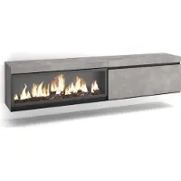 Skraut Home COZY Meuble TV, Banc Télé, 208x35x45cm, Pour les TV jusqu'à 80", Cheminée électrique XXL, Suspendu, Mural, Ciment