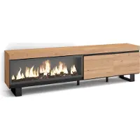 Skraut Home COZY Meuble TV, Banc Télé, 208x35x57cm, Pour les TV jusqu'à 80", Cheminée électrique XXL, Chêne