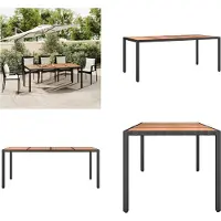 vidaXL Table de jardin avec plateau en bois Noir Poly Rotin & Bois d'Acacia - Table de jardin avec plateau en bois - Meubles de jardin - Table à manger