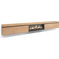 Skraut Home COZY Meuble TV, Banc Télé, 368x35x45cm, Cheminée électrique XXL, Suspendu, Mural, Chêne