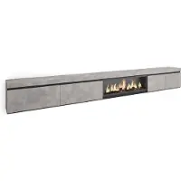 Skraut Home COZY Meuble TV, Banc Télé, 368x35x45cm, Cheminée électrique XXL, Ciment