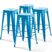 Oviala Lot de 4 tabourets de bar acier bleu brillant - Indus