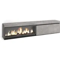 Skraut Home COZY Meuble TV, Banc Télé, 208x35x45cm, Pour les TV jusqu'à 80", Cheminée électrique XXL, Ciment