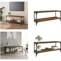vidaXL Armoire TV chêne fumé 100x33x41 cm Bois composite et acier - Armoire TV - Meubles TV - Supports TV