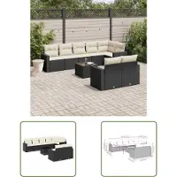 The Living Store 9-pièces salon de jardin avec coussins noir poly rotin