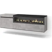 Skraut Home COZY Meuble TV, Banc Télé, 150x35x45cm, Pour les TV jusqu'à 65", Cheminée électrique, Suspendu, Mural, Ciment