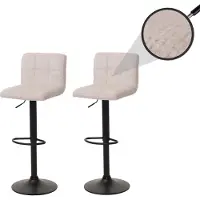 Mendler Lot de 2 tabourets de bar HWC-G87, tabouret de bar, réglable en hauteur pivotant, tissu chenille (465g/m²) MVG crème-beige