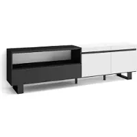 Skraut Home COZY Meuble TV, Banc Télé, 200x35x57cm, Pour les TV jusqu'à 80", Blanc et noir