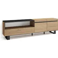 Skraut Home COZY Meuble TV, Banc Télé, 200x35x57cm, Pour les TV jusqu'à 80", Chêne et noir