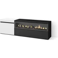 Skraut Home COZY Meuble TV, Banc Télé, 150x35x45cm, Pour les TV jusqu'à 65", Cheminée électrique, Blanc et noir