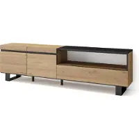 Skraut Home COZY Meuble TV, Banc Télé, 200x35x57cm, Pour les TV jusqu'à 80", Chêne et noir
