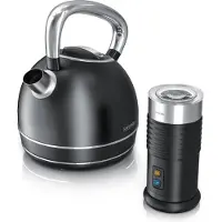 Arendo Breakfast Set in Matt Black - Bouilloire en acier inoxydable & mousseur à lait