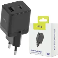 Allity GaN PD QC Chargeur secteur ATC-01-30WAC 1x USB-C 1x USB-A 30W Chargeurs de téléphone portable noir