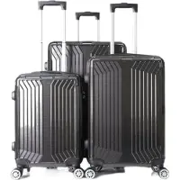 Cheffinger Valises Valises 3 pcs Trolley Set Valise Bagages Polycarbonate noir
