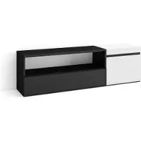Skraut Home COZY Meuble TV, Banc Télé, 150x35x45cm, Pour les TV jusqu'à 65", Meubles de salon, Blanc et noir