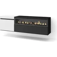 Skraut Home COZY Meuble TV, Banc Télé, 150x35x45cm, Pour les TV jusqu'à 65", Cheminée électrique, Suspendu, Mural, Blanc et noir