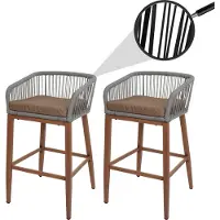 Mendler Lot De 2 Tabourets De Bar Rope Hwc-O22, Coussins D'extérieur En Corde Tressée Métal Aspect Bois Gris Clair, Coussin Taupe