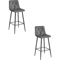 Leobert Tabouret De Bar - - Nado - Velours Gris Foncé/Pieds Noirs - Lot De 2