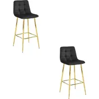Leobert Tabouret Valora ARCETO - Velours noir et pieds dorés x2 | Sièges élégants en velours (lot de 2)