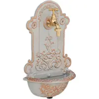 Relaxdays Fontaine murale , style rétro, avec lavabo et robinet, fontaine de jardin HBT 36 x 22 x 10,5 cm, fonte, doré/gris