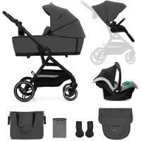 Kinderkraft Yoxi 3in1 Poussette avec nacelle & siège auto i-Size, pivotante, pliable compacte, increvable, Gris