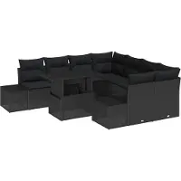 vidaXL Ensemble de canapé de jardin avec coussins 9 pcs noir poly rotin