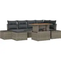 Syfax Ensemble de canapé de jardin 7 pcs Gris Poly rotin