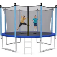 Costway Trampoline 244cm trampoline de jardin extérieur avec échelle tapis de saut filet de sécurité & couverture de bord trampoline set complet