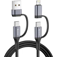 Swissten Câble de charge 4-en-1 1,5M USB-C, USB-A et Lightning 60W Noir