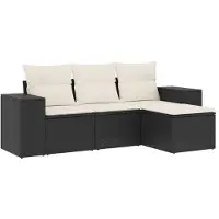 Syfax Salon de jardin 4 pcs avec coussins noir résine tressée