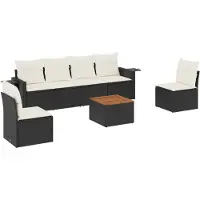 Syfax Salon de jardin 7 pcs avec coussins noir résine tressée