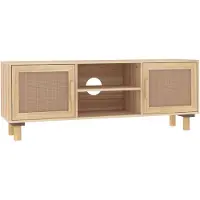 Syfax Meuble TV Marron 105x30x40 cm Bois de pin massif rotin naturel