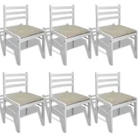 Syfax Chaises à manger lot de 6 blanc bois solide et velours