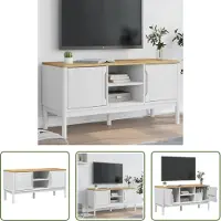 The Living Store Armoire TV FLORO Blanc 114x43x55 cm Pin massif