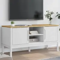 Prolenta Meuble TV FLORO, blanc, en bois massif de pin, dimensions : 114 x 43 x 55 cm