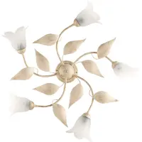 BeLight Plafonnier Olga Fer Ivoire, Déco Or Antique, Verre Albâtre D.14, 5 Lumières D.70 Cm Look Classique Raffiné
