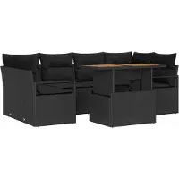 Syfax Ensemble de canapé de jardin 7 pcs Noir Poly rotin