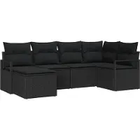 Syfax Salon de jardin modulable 6 pièces, polyrotin noir, pour 5 personnes, avec coussins déhoussables, résistant UV, cadre acier poudré