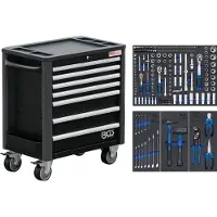 Bgs Servante d'atelier faible hauteur, 7 tiroirs avec 209 outils