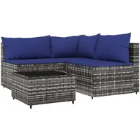 Syfax Salon de jardin 4 pcs avec coussins Gris Résine tressée