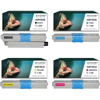 Evoke 4x toner pour OKI 44-301B 44973536 CMYK = noir + bleu + rouge + jaune | Remplacement pour C301dn C321dn MC332dn MC342dn MC342dnw