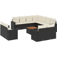 Sonstiges Salon de jardin avec coussins 13 pcs noir résine tressée