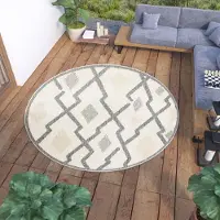 Tapiso Tapis Rond Outdoor Indoor Salon Chambre Design Moderne Terrasse Balcon Crème Gris 120 x 120 cm