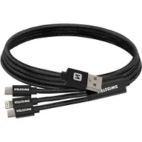 Swissten Câble de données textile 3en1 (Lightning, 2x USB-C), 1,2 m, noir 72501103 - 8595217481541