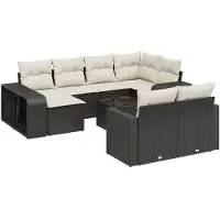 Syfax Salon de jardin 11 pcs avec coussins noir résine tressée